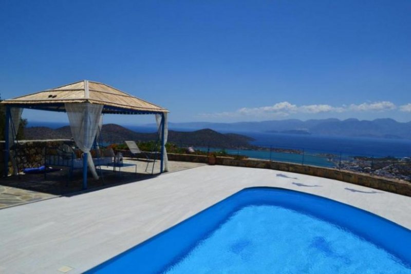 Epano Elounda MIT VIDEO! Kreta, Epano Elounda: Exquisite Villa am Hang mit Pool und Meerblick über die Bucht zu verkaufen Haus kaufen